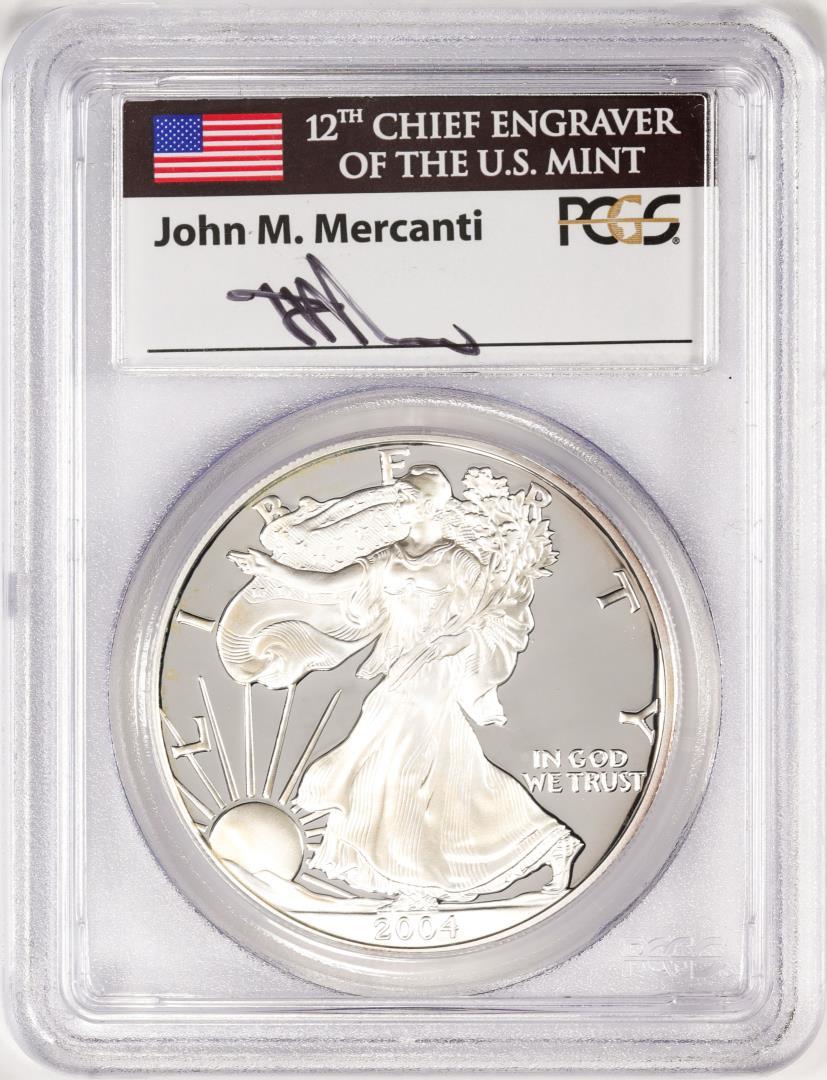 2004-W $1 Proof American Silver Eagle Coin PCGS PR69DCAM Mercanti Signed