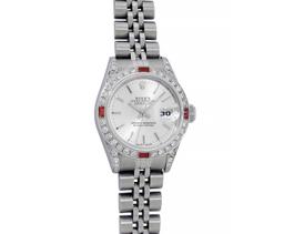 Rolex Ladies Stainless Steel Ruby and Diamond Datejust Wristwatch