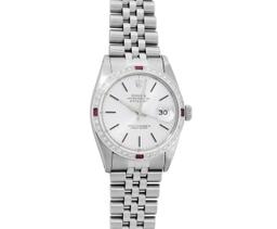 Rolex Mens Stainless Steel Silver Index Ruby and Diamond Datejust Wristwatch