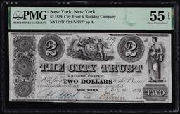 1839 $2 City Trust & Banking Company NY, NY Obsolete Note PMG About Uncirculated 55EPQ