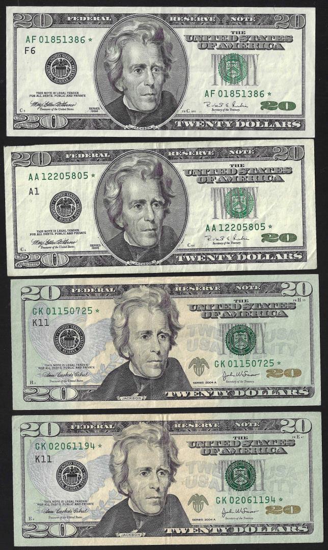 Lot of 1996 & 2004A $20 Federal Reserve Star Notes