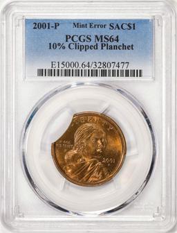 2001-P $1 Sacagawea Dollar Coin 10% Clipped Planchet PCGS Mint Error MS64