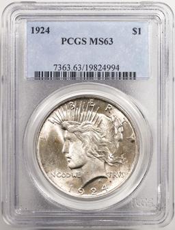 1924 $1 Peace Silver Dollar Coin PCGS MS63