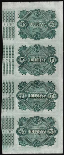 Uncut Sheet of (4) State of Louisiana Baby Bond Obsolete Notes