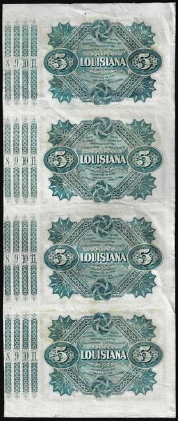 Uncut Sheet of (4) State of Louisiana Baby Bond Obsolete Notes