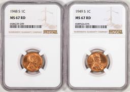 Lot of 1948-S & 1949-S Lincoln Wheat Cent Coins NGC MS67RD