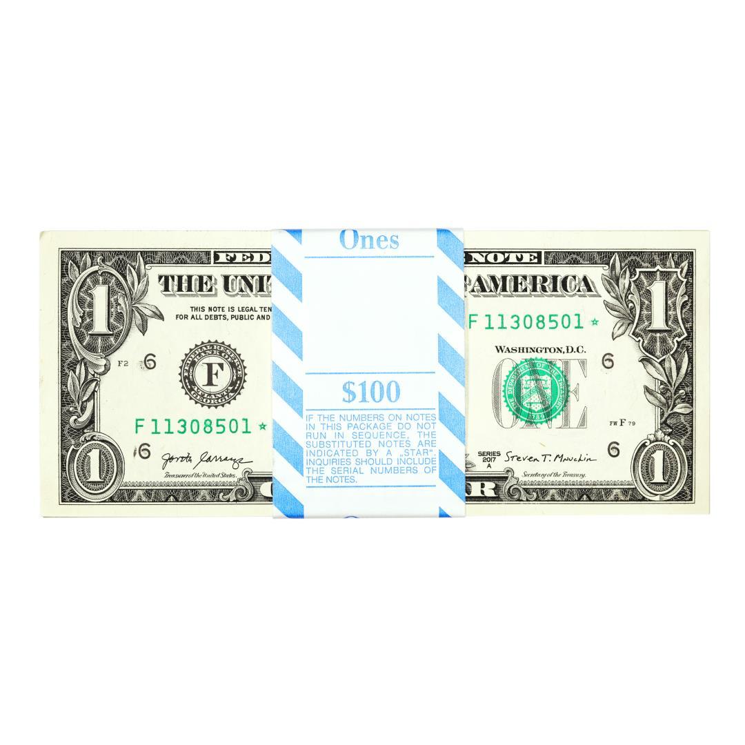 Pack of (100) Consecutive 2017A $1 Federal Reserve Star Notes Atlanta