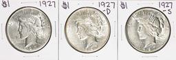 Set of 1927-P/D/S $1 Peace Silver Dollar Coins