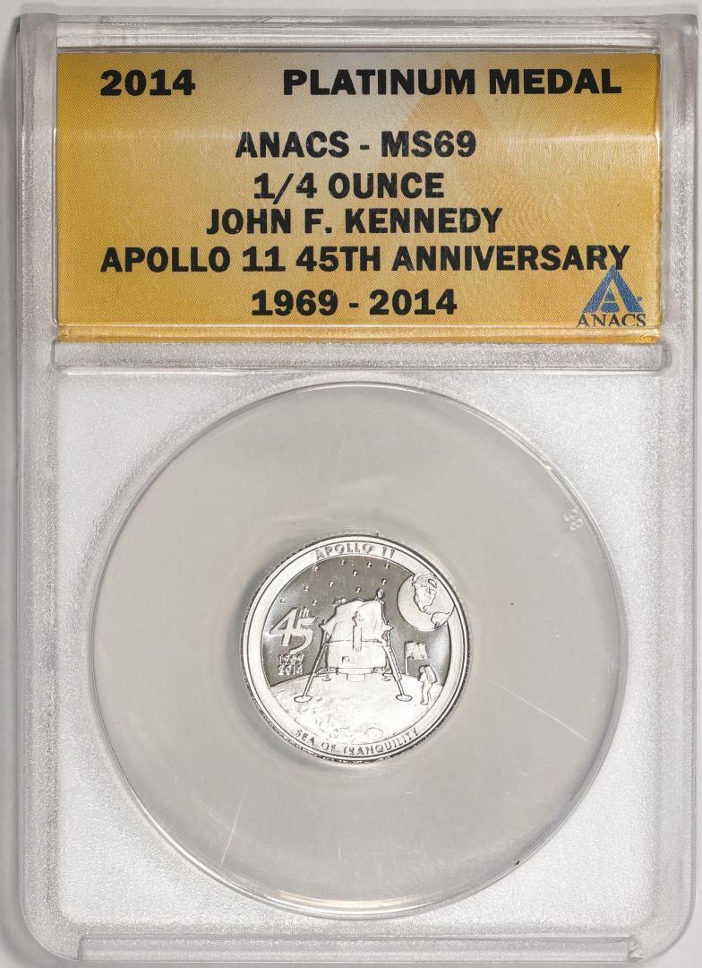 2014 Proof 1/4 oz Platinum JFK Apollo 11 Anniversary Medal ANACS MS69