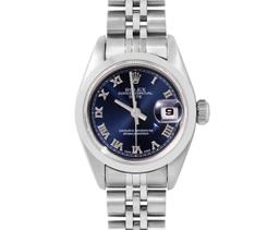 Rolex Ladies Stainless Steel Blue Roman Date Wristwatch