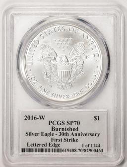 2016-W L.E. $1 Burnished American Silver Eagle Coin PCGS SP70 First Strike Moy Sig