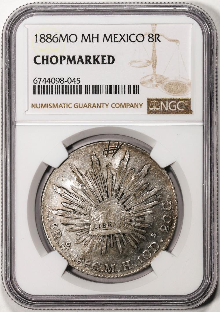 1886MO MH Mexico 8 Reales Silver Coin NGC Chopmarked