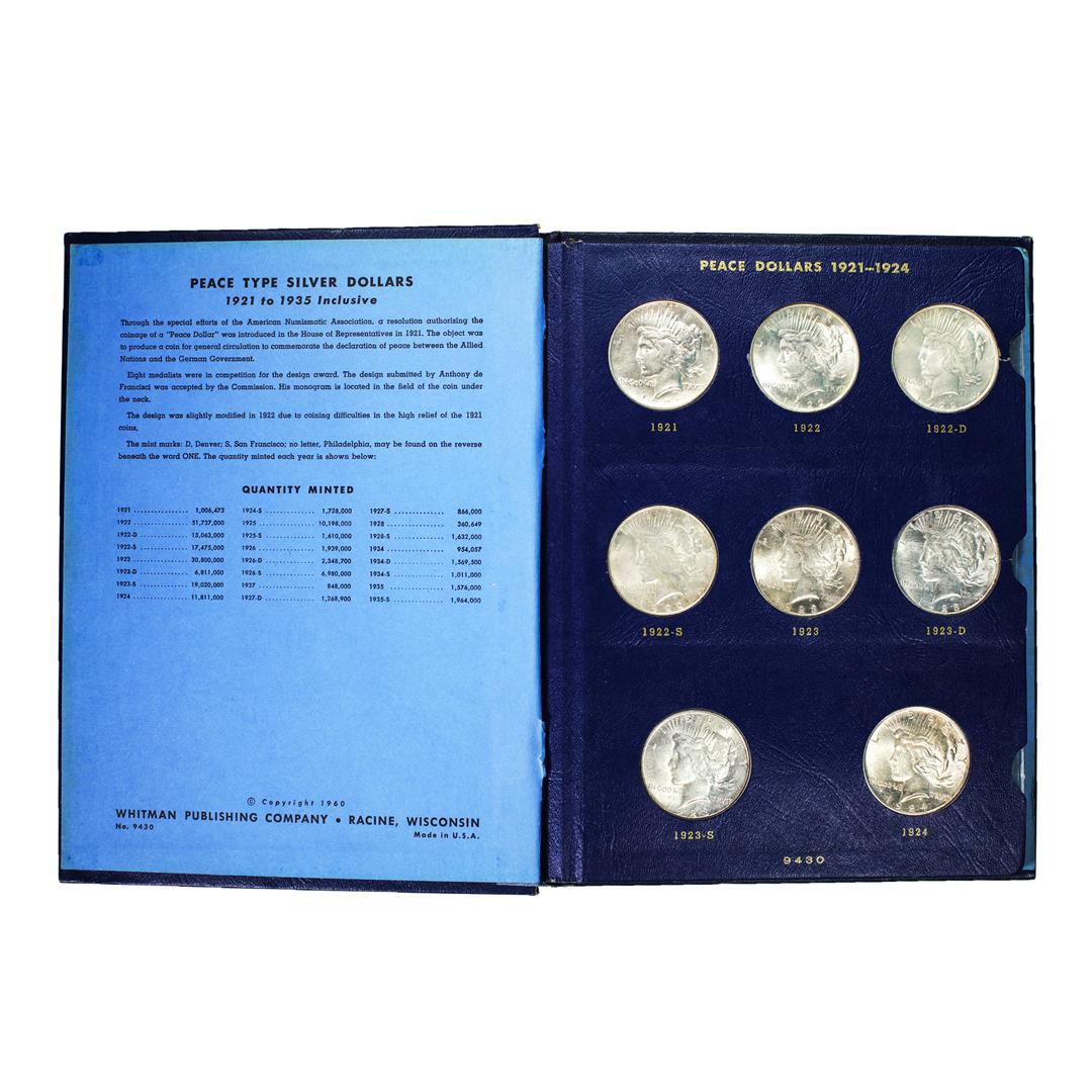 Complete Set of 1921-1935 $1 Peace Silver Dollar Coins in Whitman Album