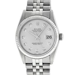 Rolex Mens Stainless Steel Diamond Datejust Wristwatch