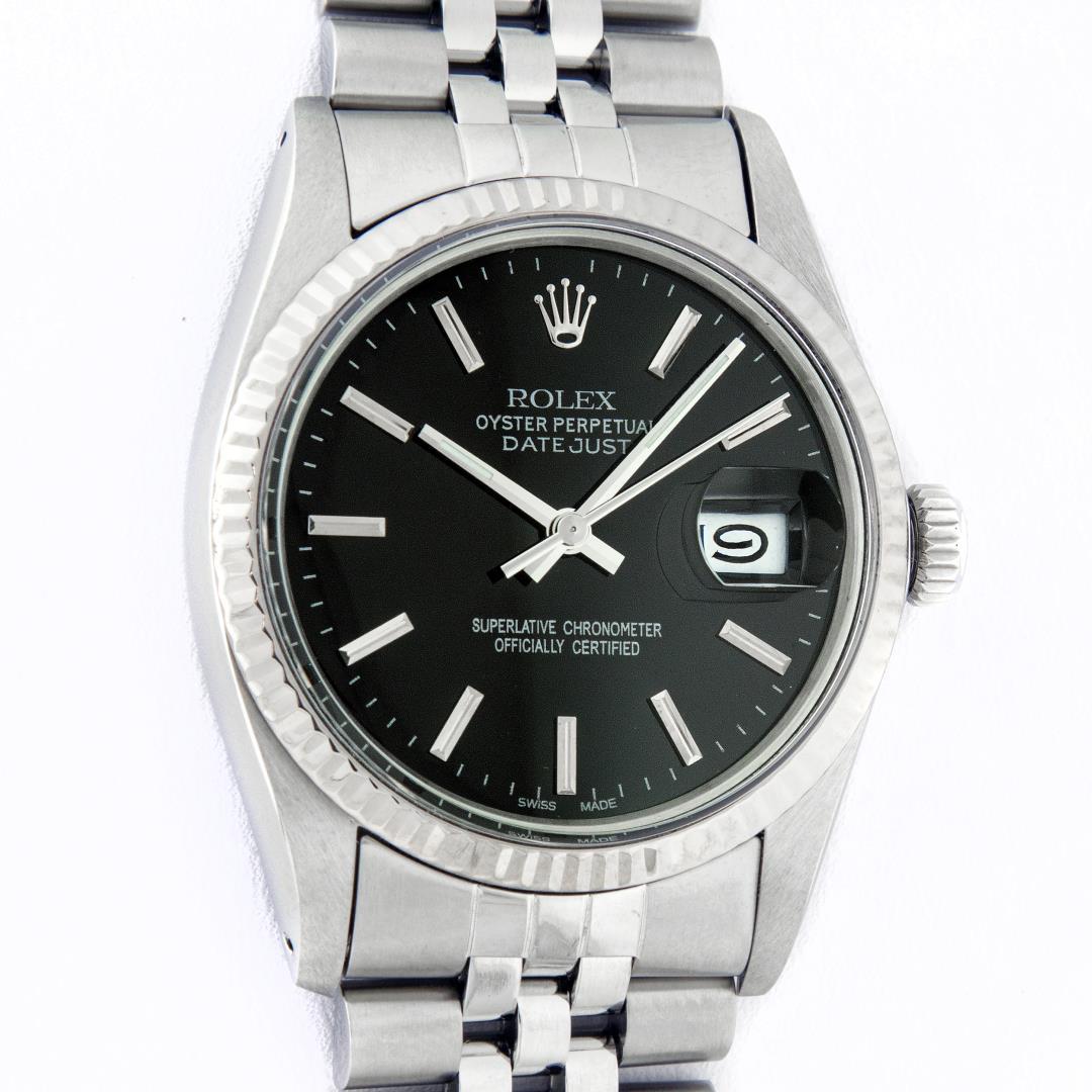 Rolex Mens Stainless Steel Black Index Datejust Wristwatch