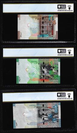 Lot of 2014 Kuwait 1/4, 1/2 & 1 Dinar Notes PCGS Superb Gem Uncirculated 68PPQ