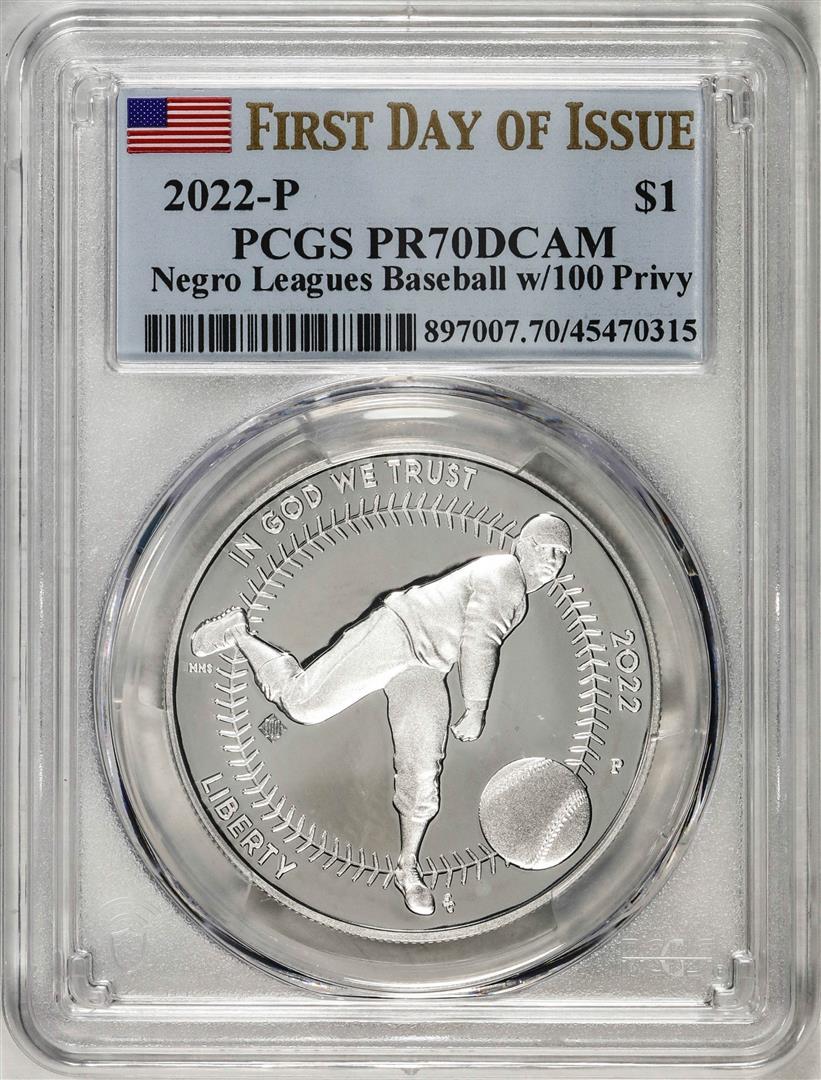 2022-P $1 Proof Negro Leagues Baseball Silver Dollar Coin PCGS PR70DCAM FDOI