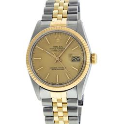 Rolex Mens Two Tone Champagne Index Datejust Wristwatch