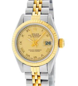 Rolex Ladies Two Tone Champagne Roman Datejust Wristwatch