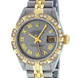 Rolex Ladies Two Tone Gray Diamond Datejust Wristwatch