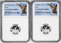 Lot of 2017-2018-Mo Mexico Proof 1/20 oz Silver Libertad Coins NGC PF70 Ultra Cameo