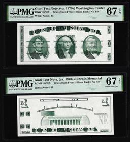 Set of Giori Test Note Washington & Lincoln Memorial PMG Superb Gem Unc 67EPQ