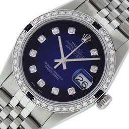 Rolex Mens Stainless Steel Blue Vignette Sapphire and Diamond Datejust Wristwatch