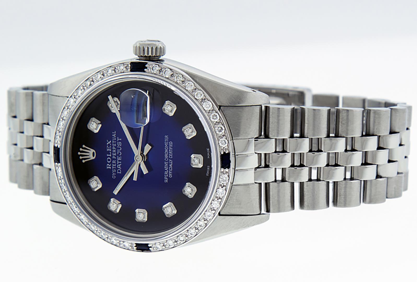 Rolex Mens Stainless Steel Blue Vignette Sapphire and Diamond Datejust Wristwatch