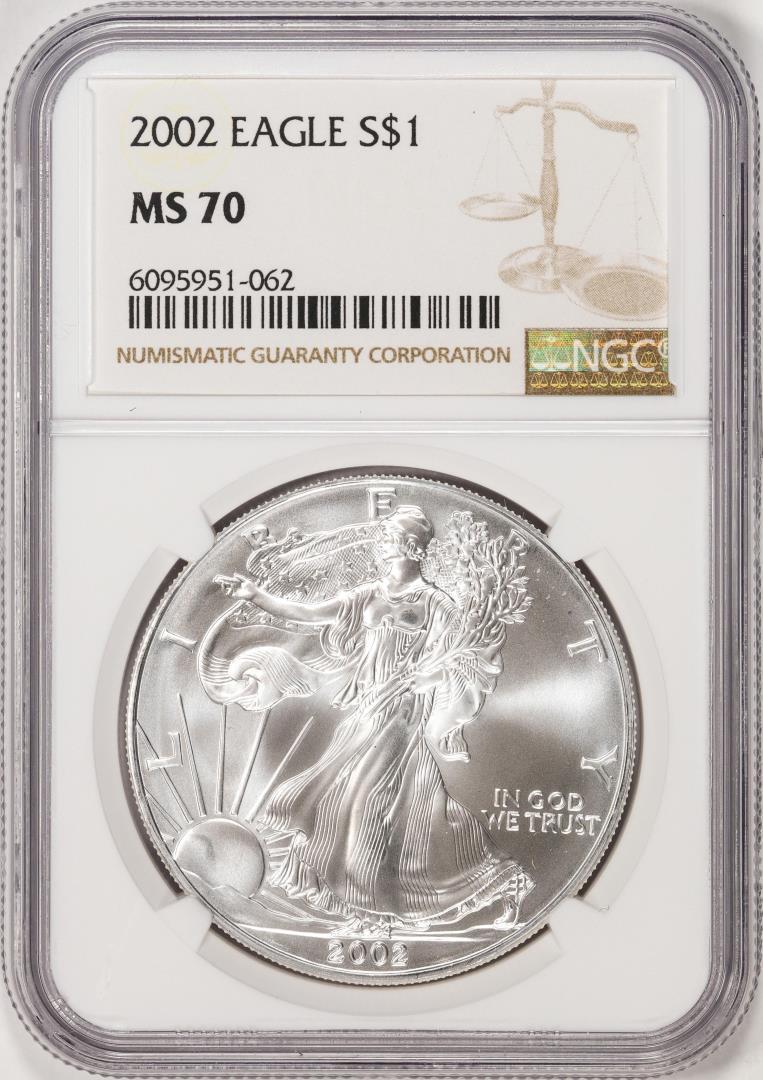 2002 $1 American Silver Eagle Coin NGC MS70