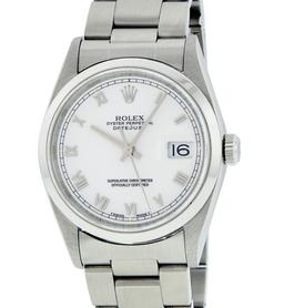 Rolex Men's Stainless Steel White Roman Datejust Wristwatch