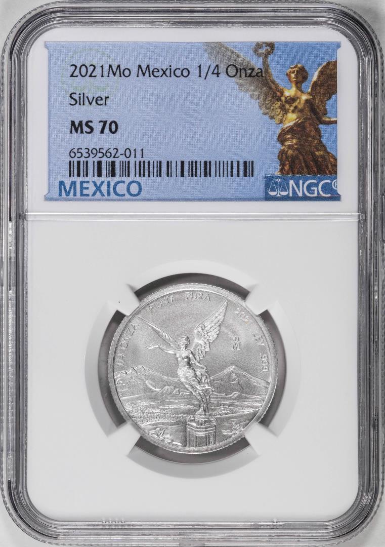 2021-Mo Mexico 1/4 oz Silver Libertad Coin NGC MS70