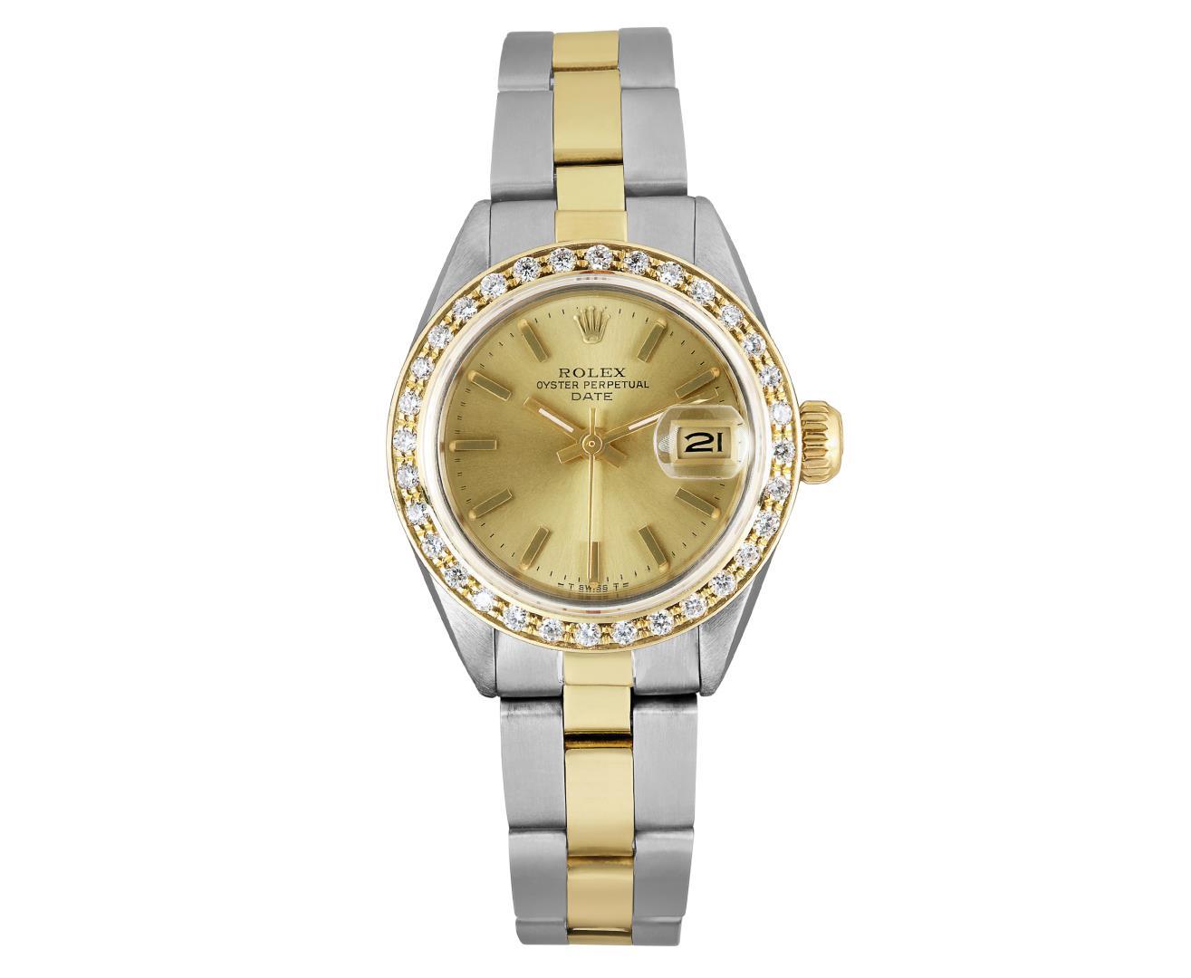 Rolex Ladies Two Tone Diamond Date Wristwatch With Rolex Box