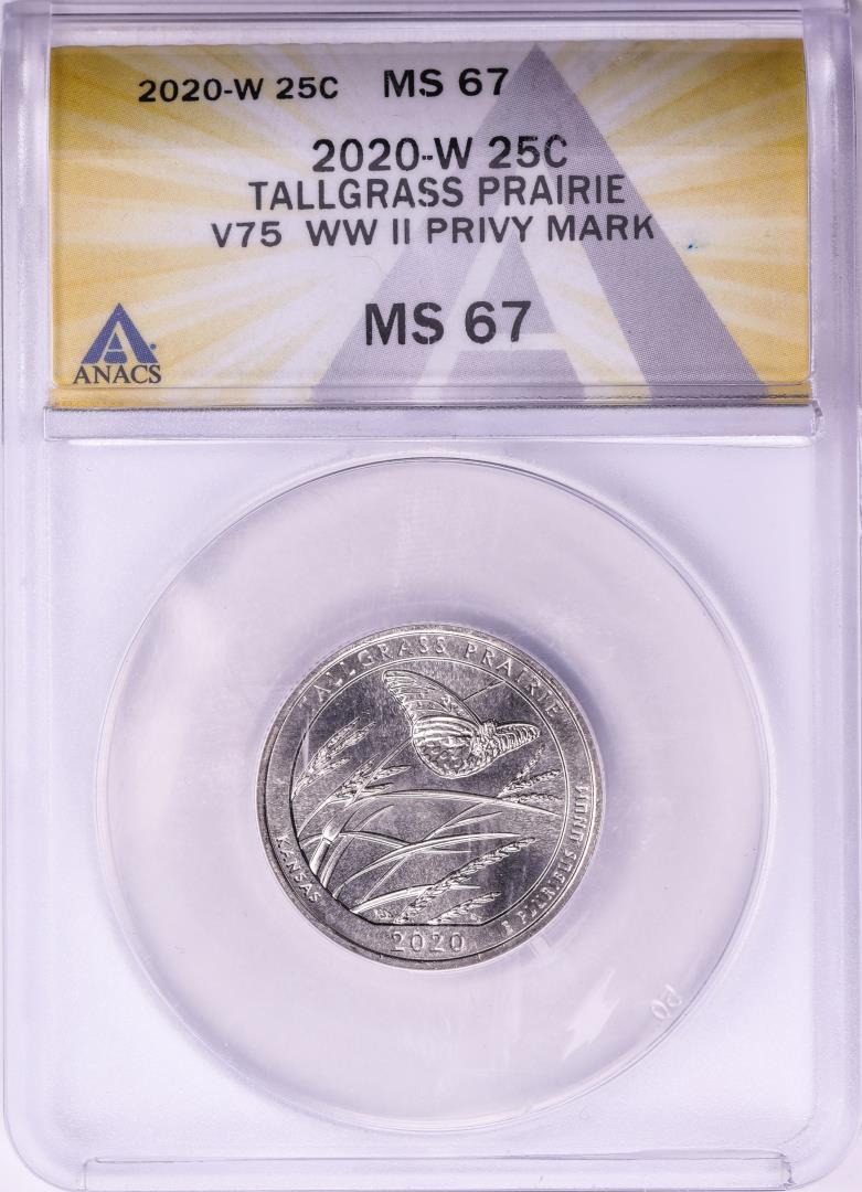 2020-W V75 WWII Privy Mark Tallgrass Prairie Quarter Coin ANACS MS67