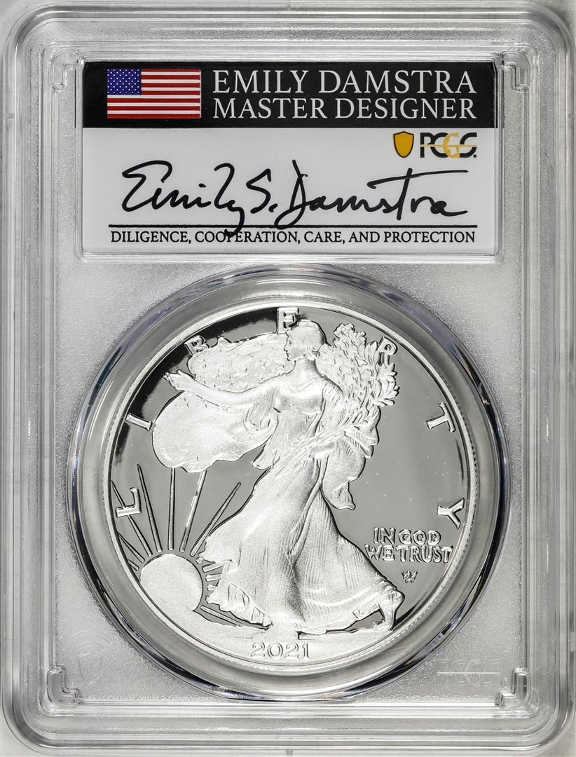 2021-S Type 2 $1 American Silver Eagle Coin PCGS PR70DCAM Emily Damstra Signature FS