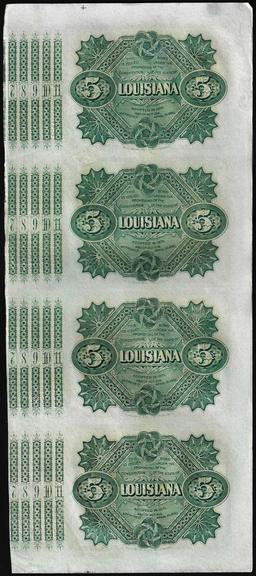 Uncut Sheet of (4) State of Louisiana Baby Bond Obsolete Notes