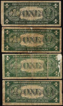 Lot of (4) 1935A $1 Hawaii WWII Emergency Issue Silver Certificate Notes