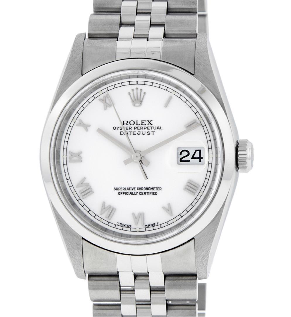 Rolex Men's Stainless Steel White Roman Datejust Wristwatch