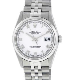 Rolex Men's Stainless Steel White Roman Datejust Wristwatch