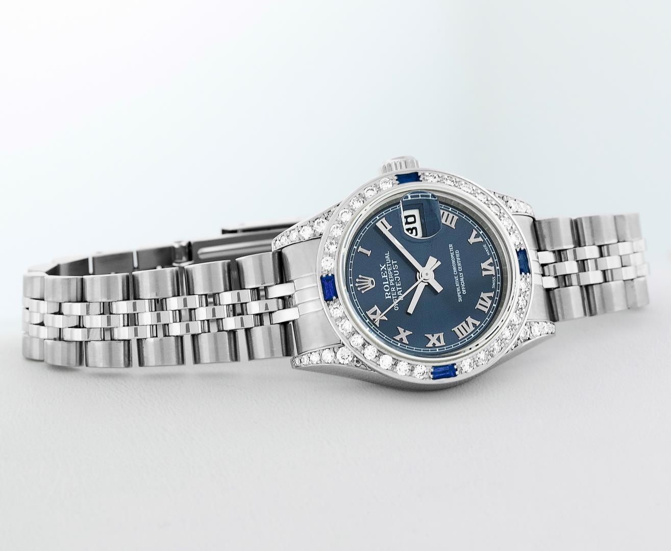 Rolex Ladies Stainless Steel Sapphire and Diamond Datejust Wristwatch