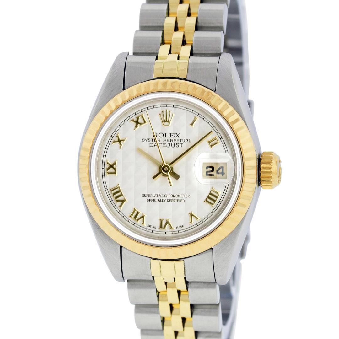 Rolex Ladies Two Tone Ivory Pyramid Datejust Wristwatch