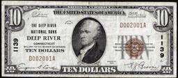 1929 $10 National Bank Deep River, Connecticut CH# 1139 National Currency Note