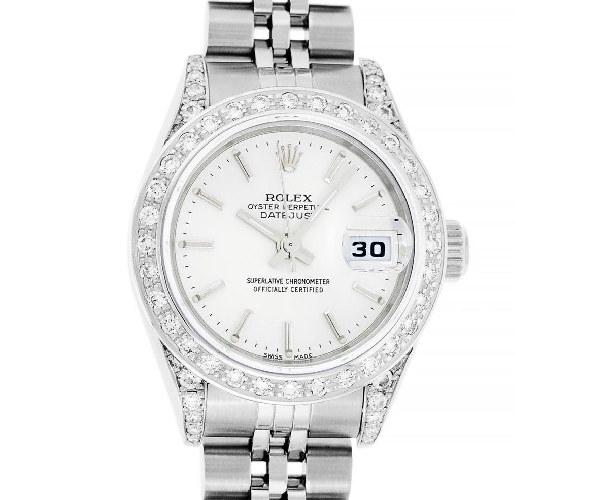 Rolex Ladies Stainless Steel Diamond Datejust Wristwatch