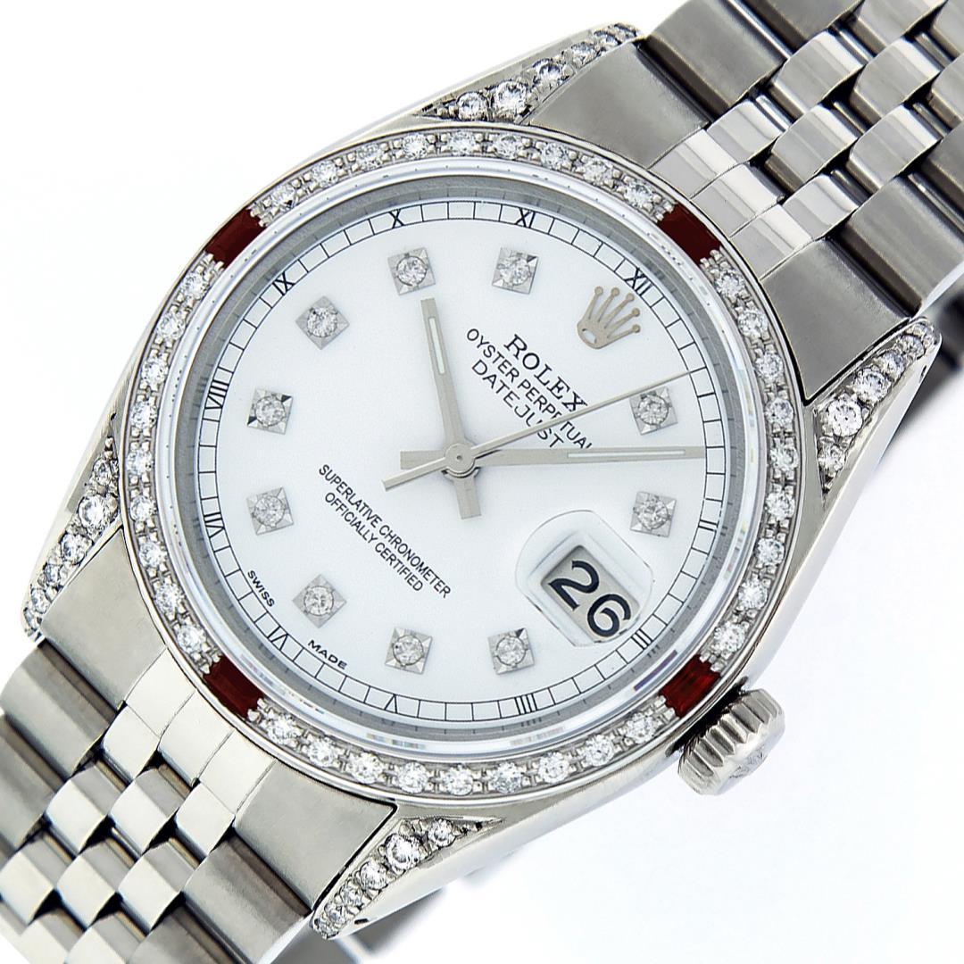 Rolex Mens Stainless Steel Ruby and Diamond Datejust Wristwatch