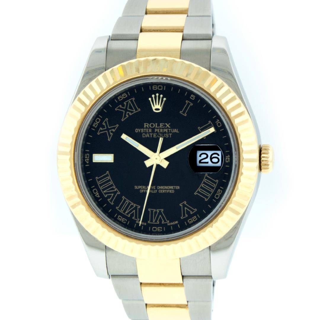 Rolex Men's Two Tone Black Roman Datejust 2 Wristwatch