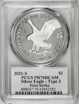 2021-S Type 2 $1 American Silver Eagle Coin PCGS PR70DCAM Emily Damstra Signature FS