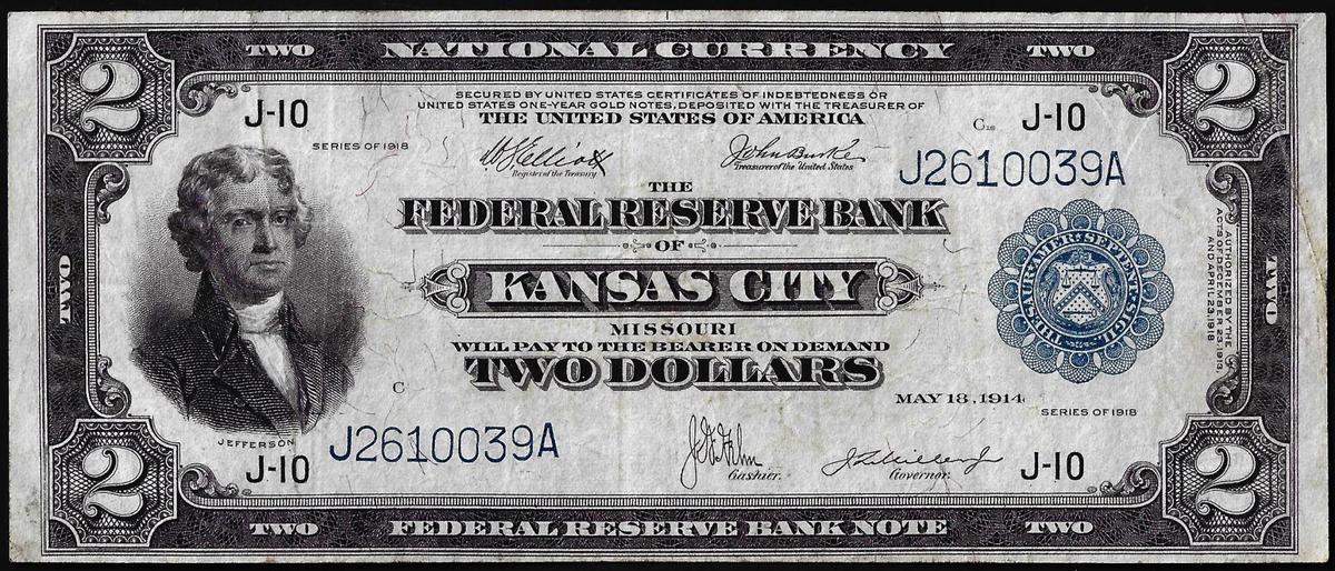 1918 $2 Battleship Federal Reserve Note Kansas City