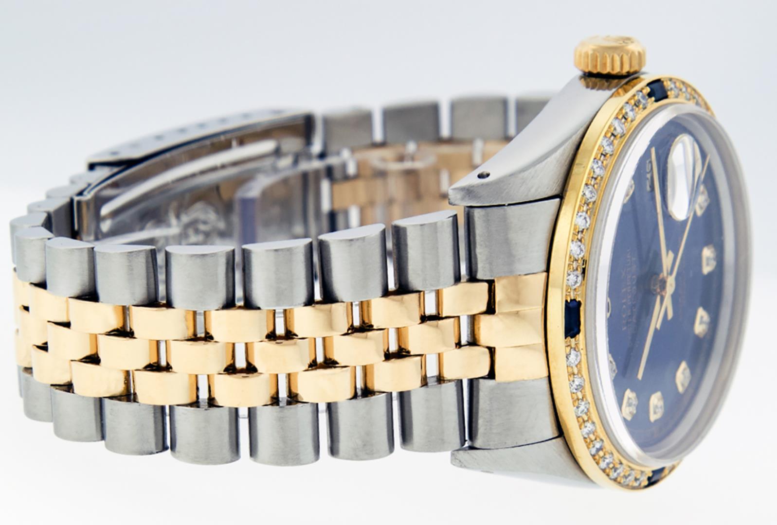 Rolex Mens Two Tone Sapphire and Diamond Datejust Wristwatch