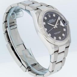 Rolex Mens Stainless Steel Black Diamond Datejust Wristwatch