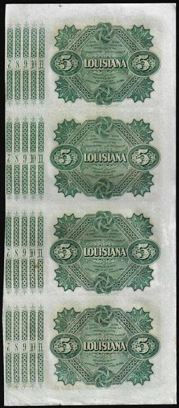 Uncut Sheet of (4) State of Louisiana Baby Bond Obsolete Notes