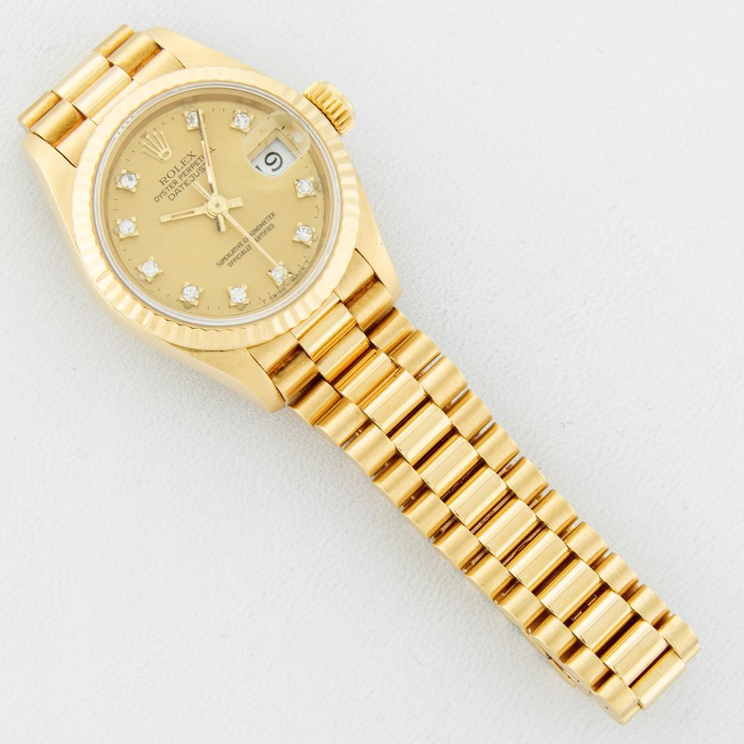 Rolex Ladies 18K Yellow Gold Champagne Diamond President Wristwatch